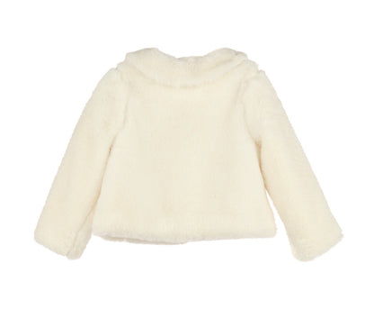 Luli & Me Girls Ivory Cozy Fuzzy Faux Fur Coat - Pom Poms