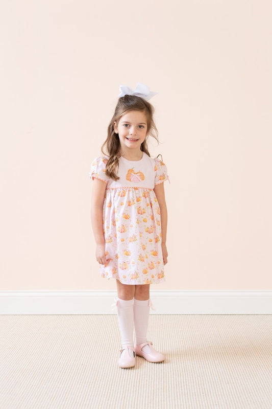 La Boutique by Dondolo Girls Dress - Pink & Orange Pumpkins