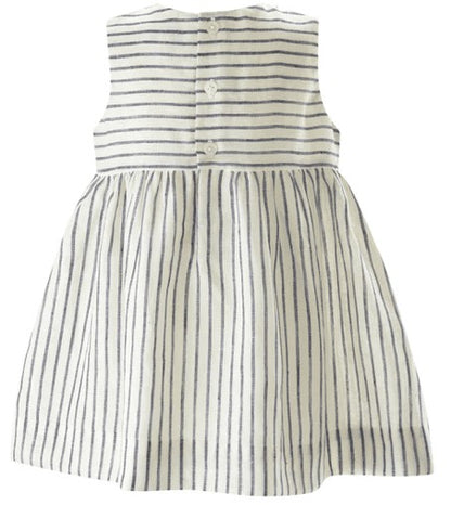 Rachel Riley London Baby Girls Stripe Linen Navy Blue Bow Dress with Bloomers