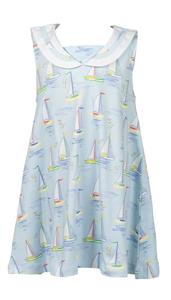 Proper Peony Pima Girls Blue Mariner Boats Sailor Collar Dress