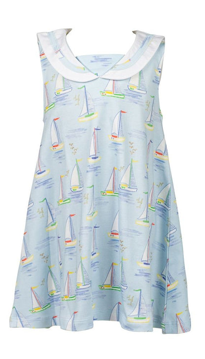 Proper Peony Pima Girls Blue Mariner Boats Sailor Collar Dress