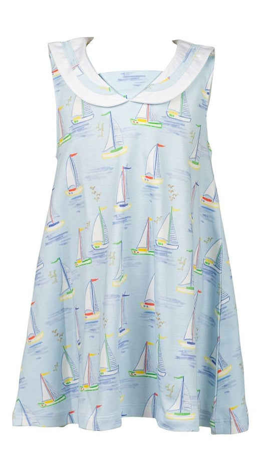 Proper Peony Pima Girls Blue Mariner Boats Sailor Collar Dress