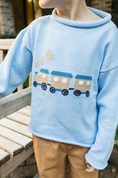 Bailey Boys Roll Neck Sweater - Light Blue - Train