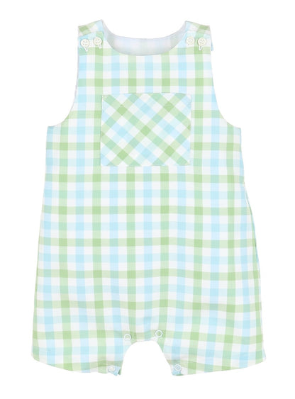 Sophie & Lucas Boys Blue & Green Plaid Pocket Jon Jon