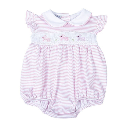 Magnolia Baby Girls Pink Hoppity Hop Bunny Classics Smocked Flutters Bubble