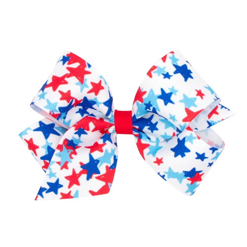 Wee Ones Girls Hair Bow on Clip - Patriotic Red White & Blue Stars