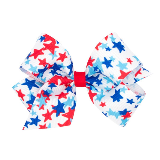 Wee Ones Girls Hair Bow on Clip - Patriotic Red White & Blue Stars