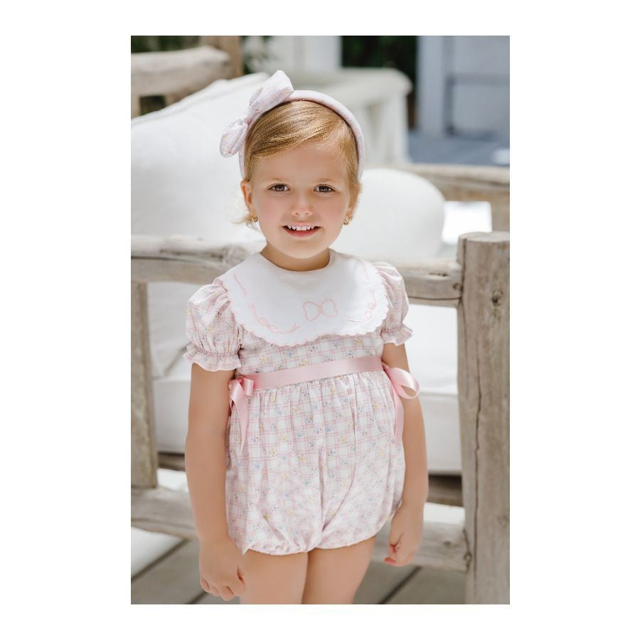 Sal & Pimenta Girls Bubble - Pink Positano - White Embroidered Collar - Pink Bows at Sides