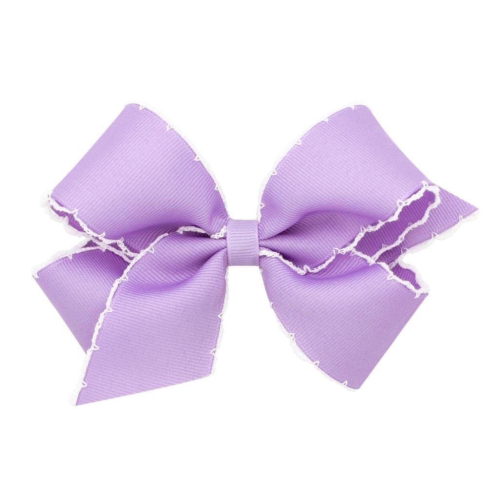 Wee Ones Girls Classic Moonstitch Bow on Clip - Lavender with White