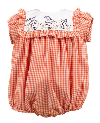 Proper Peony Baby Girls Orange Halloween Jack O'Lantern Bubble