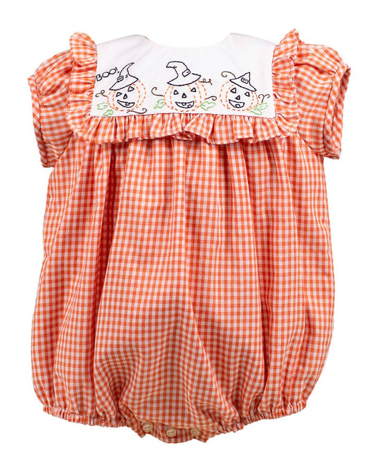 Proper Peony Baby Girls Orange Halloween Jack O'Lantern Bubble