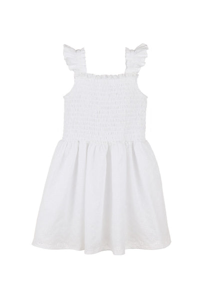 Luli & Me Gabby Girls Smocked White Eyelet Kate Flutter Sleeve Sun Dress