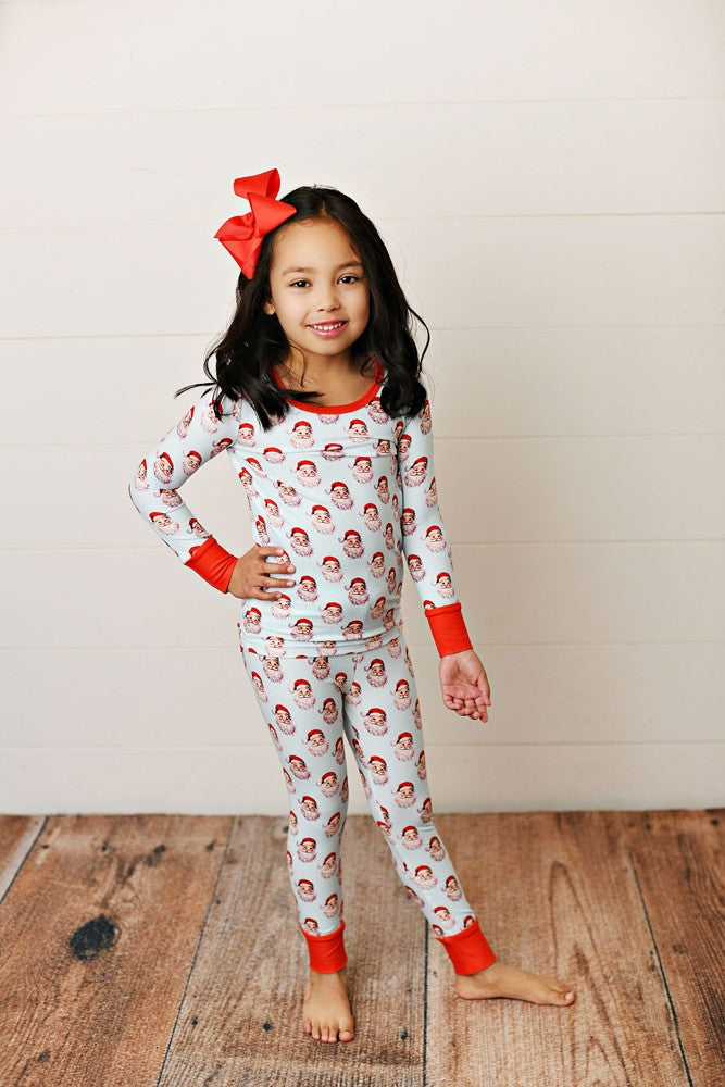 Swoon Baby Butterknit Pajamas PJ Set - Santa Claus Print - Blue