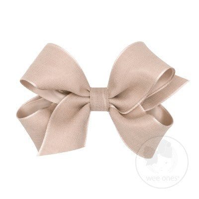 Wee Ones Girls Canvas Linen and Satin Overlay Bow - Tan Sand