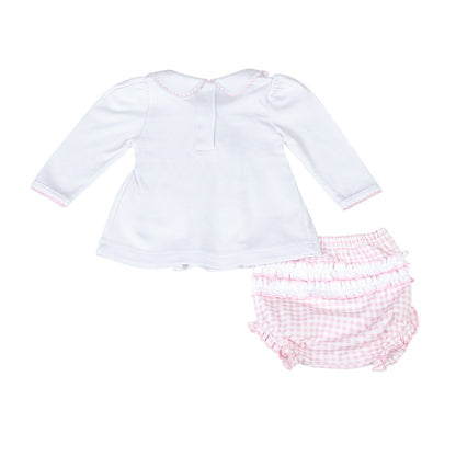 Magnolia Baby Girls Pink Mini Checks Smocked Ruffle Bloomers Set