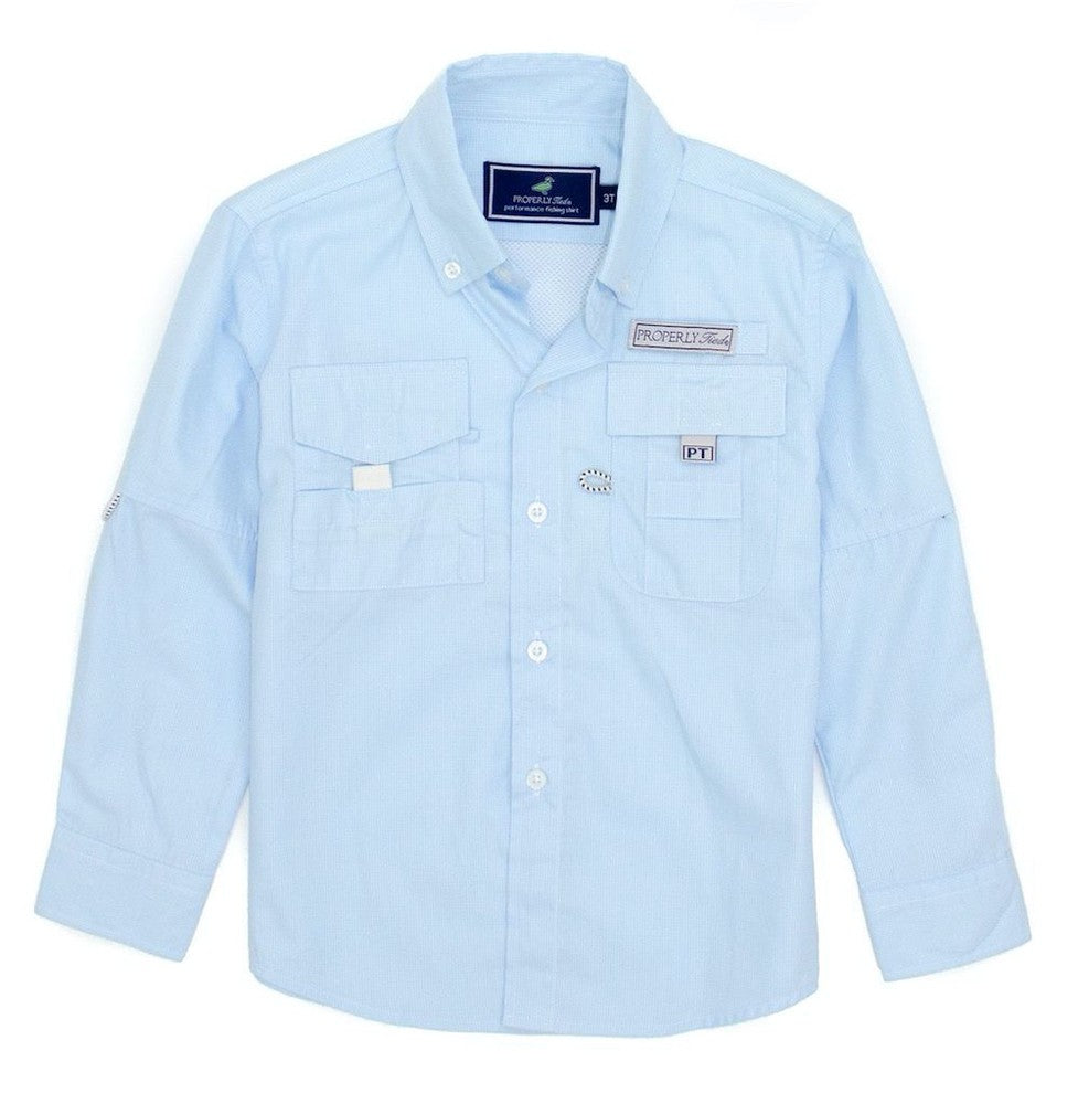 Properly Tied Boys Performance Fishing Shirt - Aqua Blue