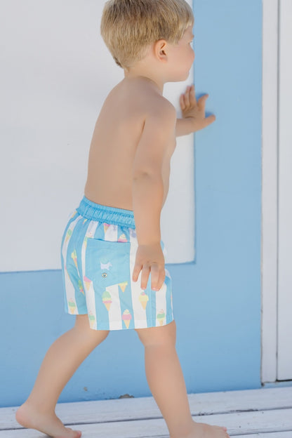 Sal & Pimenta Boys Swim Trunks - Blue Stripe Gelato Ice Creams