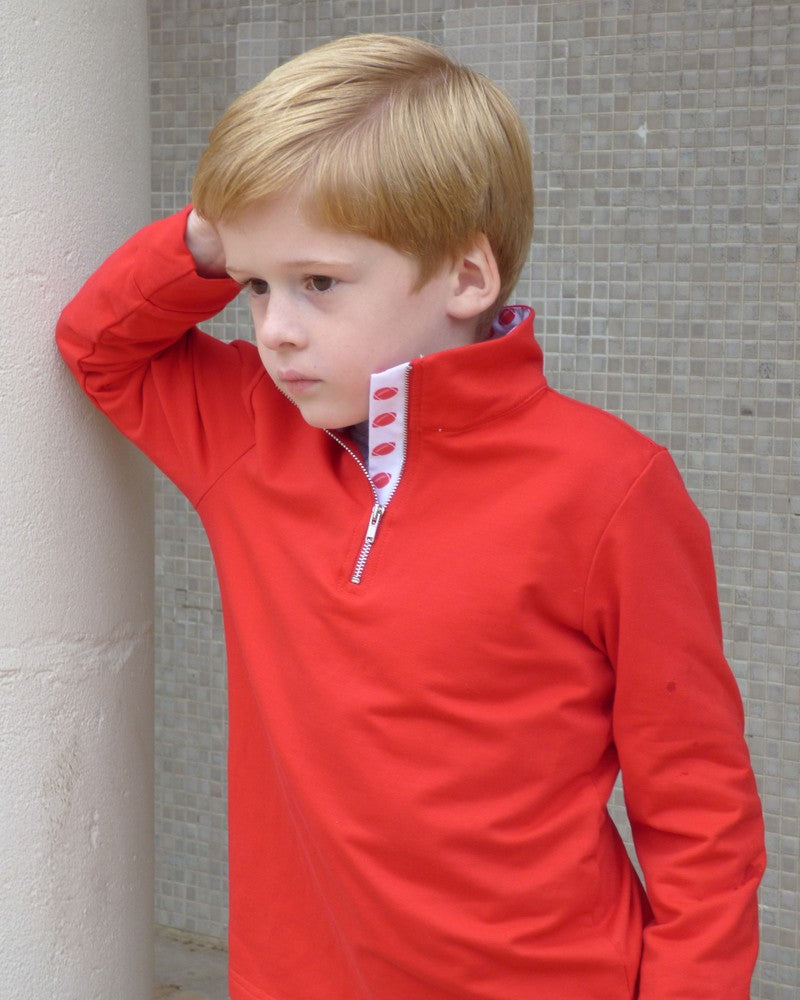 Yellow Lamb Boys Game Day Quarter Zip Sweater - Red