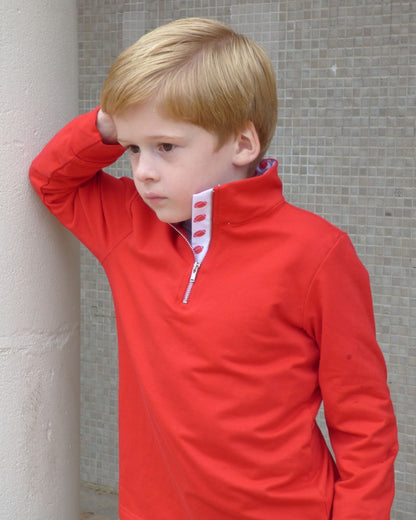 Yellow Lamb Boys Game Day Quarter Zip Sweater - Red