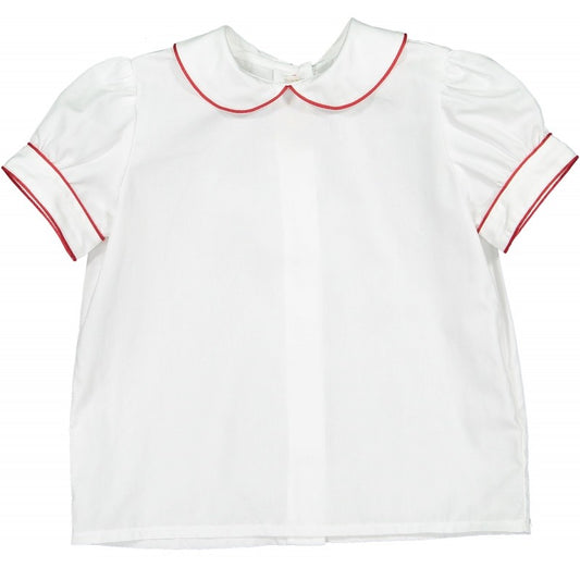 Sal & Pimenta Boys Shirt - White with Red Piping - Short Sleeves