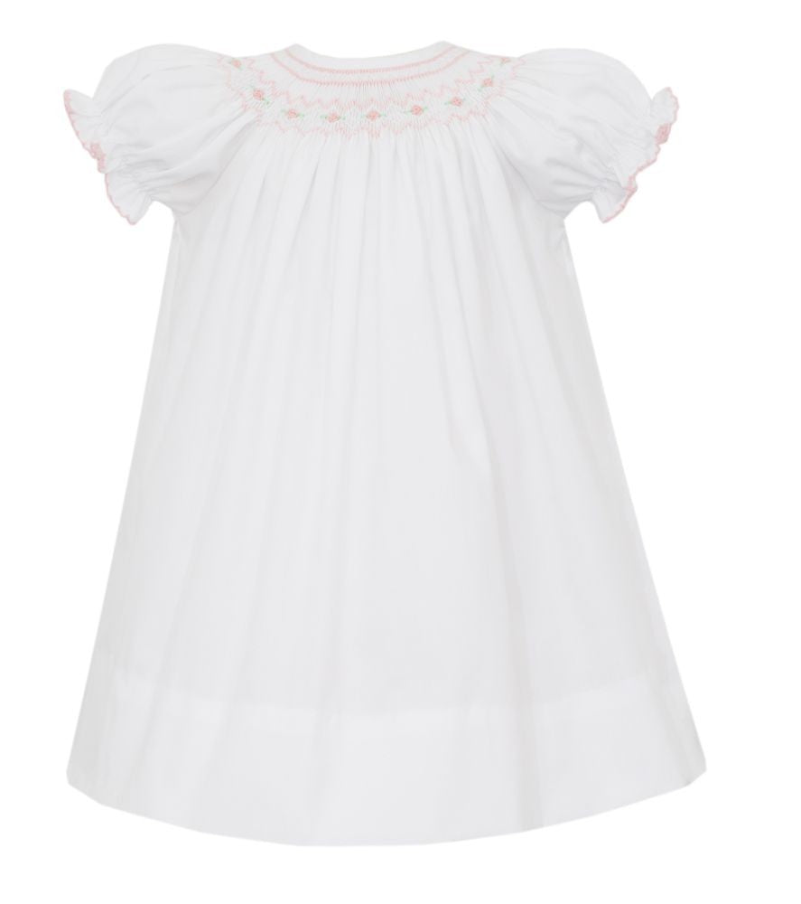 Petit Bebe Girls White Poplin Smocked Bianca Bishop Dress