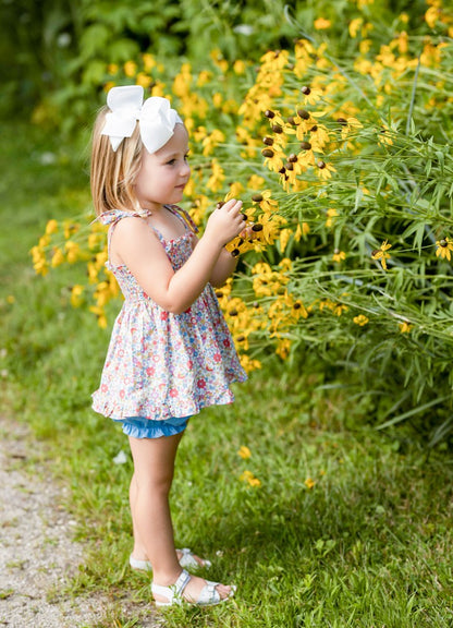 James & Lottie Girls Libby Floral Smocked Bloomers or Banded Shorts Set