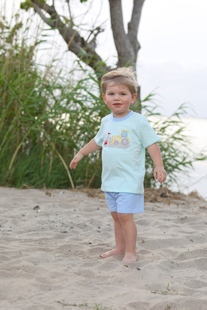 Trotter Street Kids Boys Aqua & Blue Beach Bulldozer Short Set