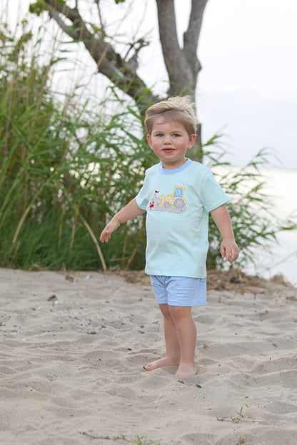 Trotter Street Kids Boys Aqua & Blue Beach Bulldozer Short Set
