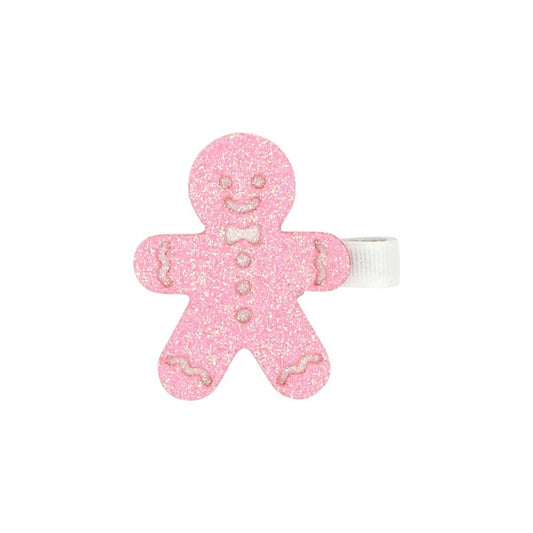 Wee Ones Girls Pinch Hair Clip - Glitter - Pink Gingerbread Man