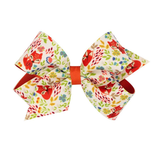 Wee Ones Girls Fall Hair Bow - Animals Print - Fox