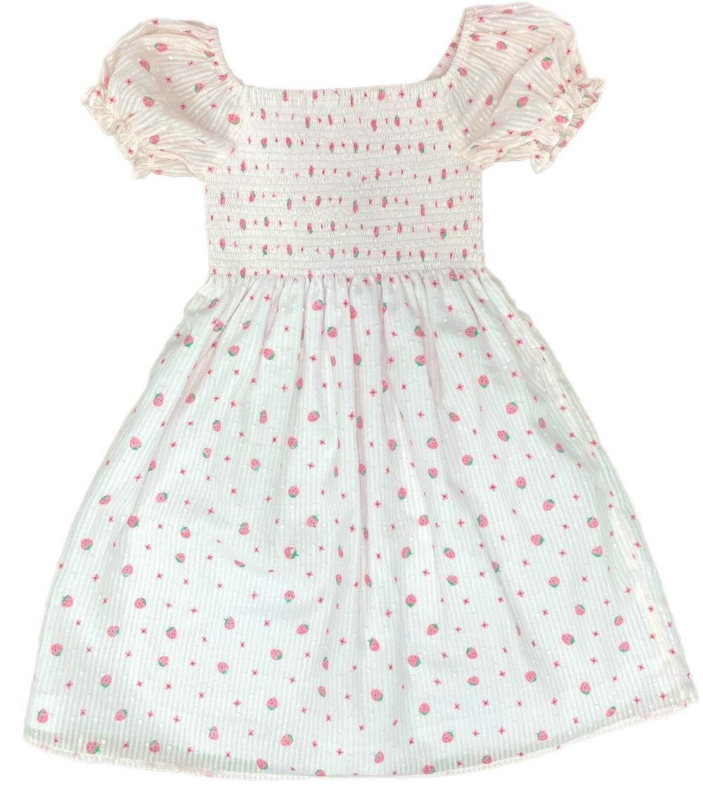 Be Elizabeth by James & Lottie Girls Strawberry Swiss Dot Dress - Smocked