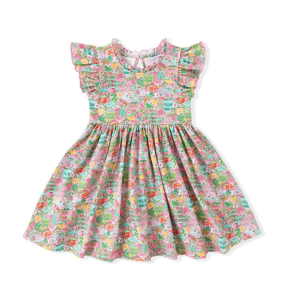 Swoon Baby Girls Pastel Charleston Print Flutter Dress