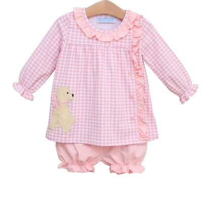 Trotter Street Kids Toddler Girls Bloomers Set - Pink Gingham Puppy Dog