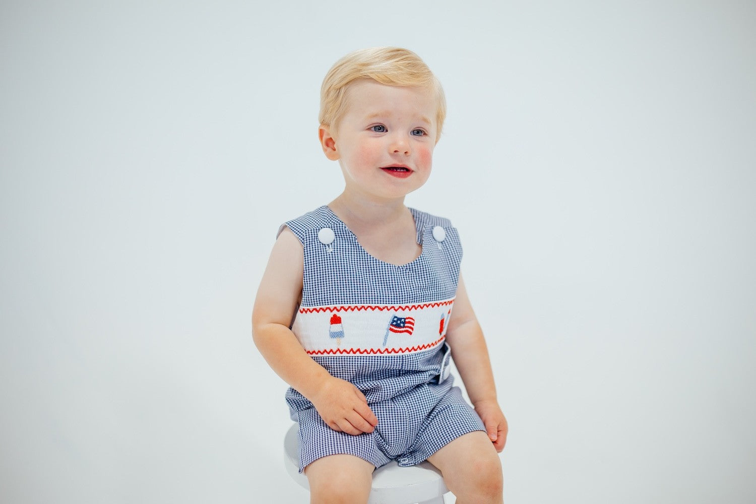 Shop Teeta Boys Blue Check Smocked Patriotic Jon Jon