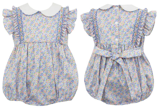 Claire & Charlie Baby Girls Blue & Pink Liberty Floral Smocked Ruffle Bubble