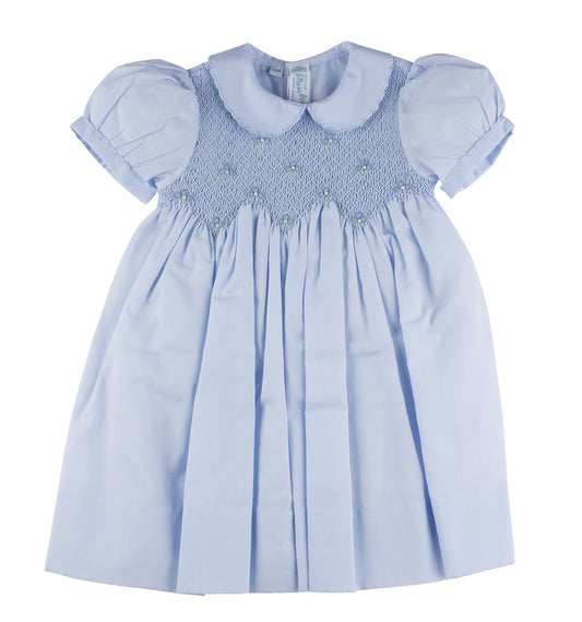 Feltman Brothers Baby / Toddler Girls Scalloped Pearl Smocked Dress - Blue