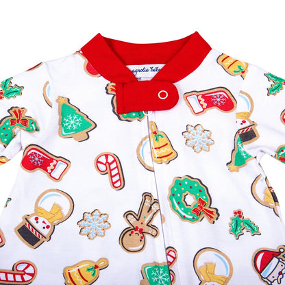 Magnolia Baby Red Holly Jolly Christmas Cookies Printed Zipper Footie