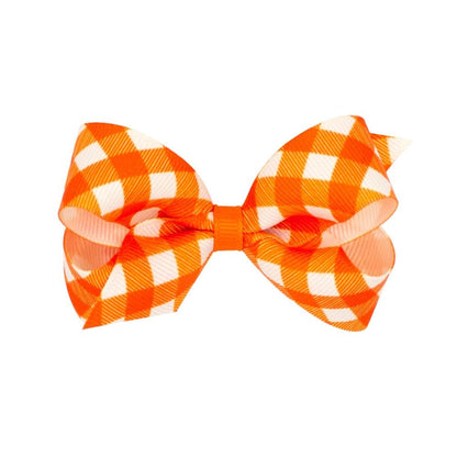 Wee Ones Girls Harvest Theme Printed Grosgrain Bow - Orange Gingham