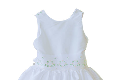 Susanne Lively Girls White Sleeveless Dress with Pink & Green Floral Embroidery Trim