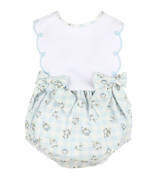 Sophie & Lucas Baby Girls Blue Check Floral Bubble with Bows