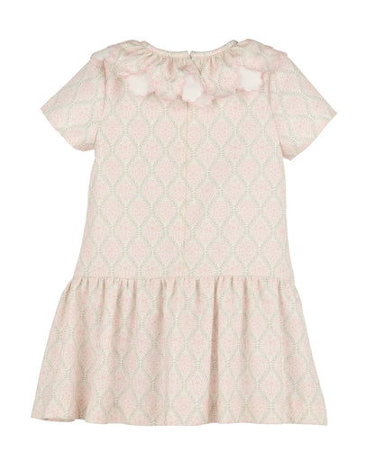 Luli & Me Girls Floral Wreath Drop Waist Dress - Pink