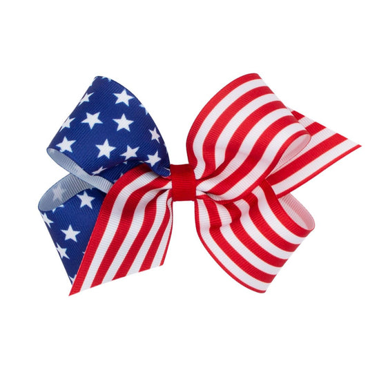 Wee Ones Girls Hair Bow - Patriotic Stars & Stripes - Royal Blue