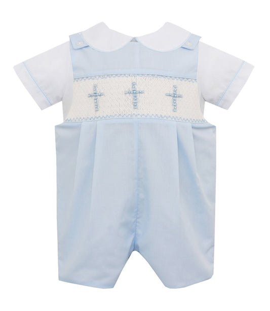 Anavini Boys Blue Batiste Smocked Crosses Jon Jon with Shirt