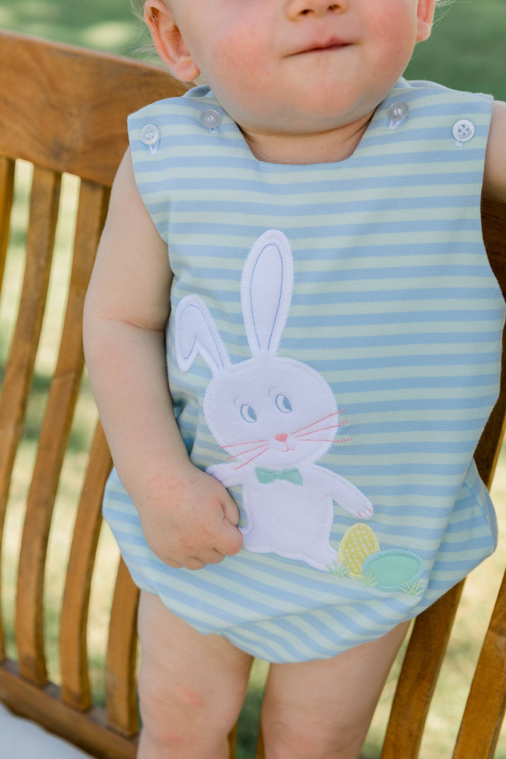 Bailey Boys Baby Boys Blue Striped Easter Bunny Applique Knit Bubble