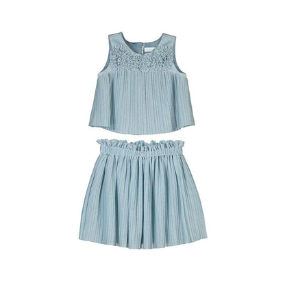 Abel & Lula Girls Sky Blue Pleated Knit Skirt Set