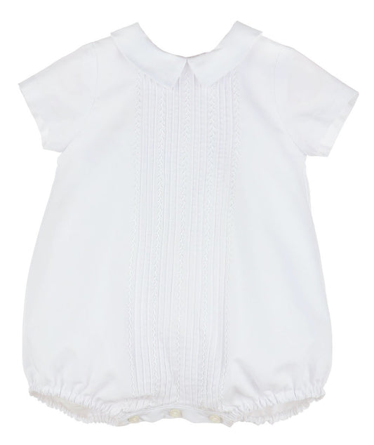 Luli & Me Baby Boys White Bubble - Pintucks & Stitches Detail by Luli & Me