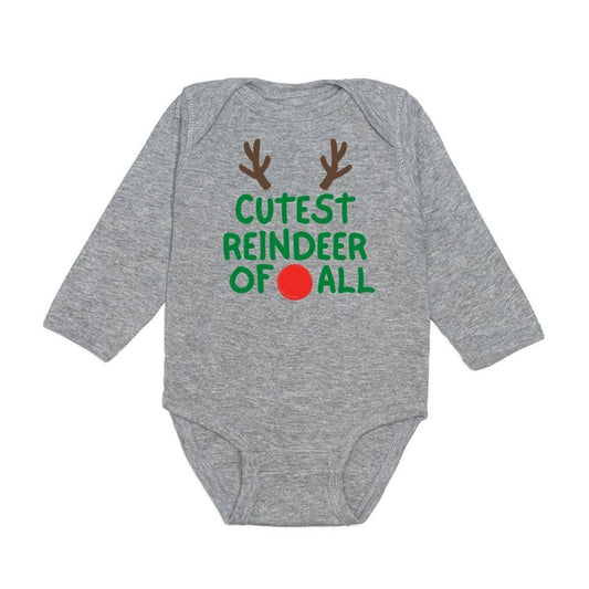 Sweet Wink Baby Girls / Boys Gray Onesie Bodysuit - Cutest Reindeer of All