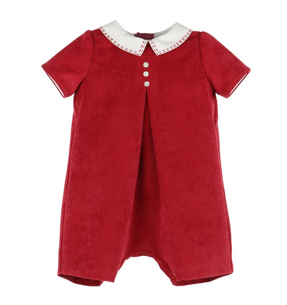 Luli & Me Baby Boys Corduroy Romper - Christmas Red