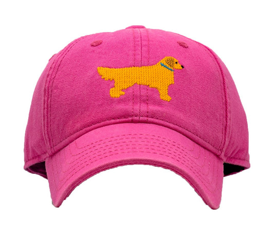 Harding Lane Kids Needlepoint Baseball Hat - Golden Retriever Dog on Bright Pink