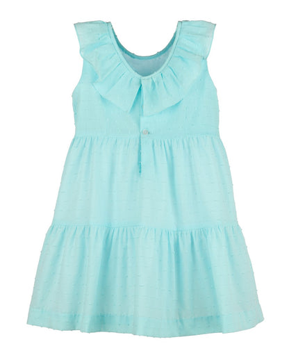 Luli & Me Girls Swiss Dot Tiered Dress - V-Back - Aqua Turquoise